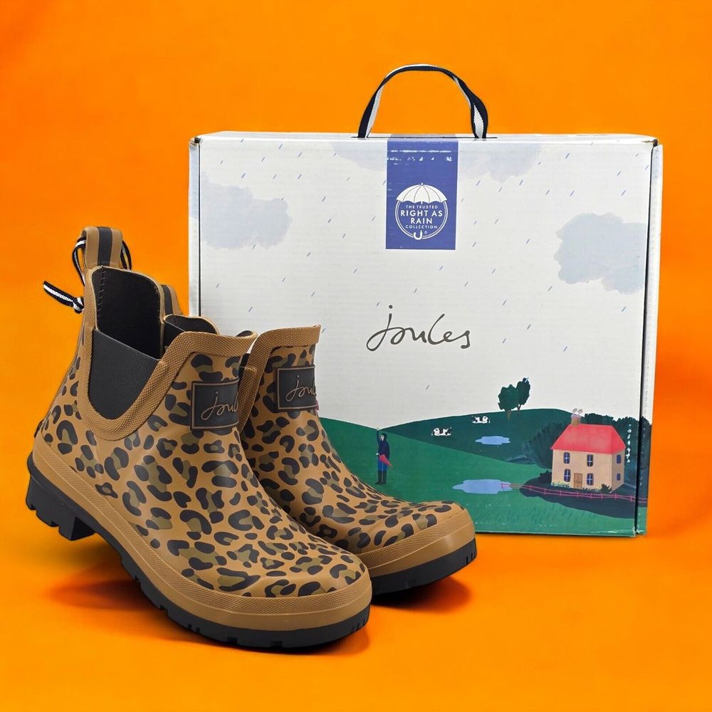 New Joules Rain Boots Wellibob Brown Tan Leopard Print Size Us: 5 Uk: 3